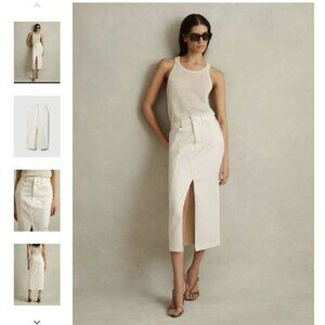 Danica High Rise Denim Midi Skirt in Ivory